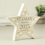 Personalised 'Born In' New Baby Rustic Wooden Star Decoration - Image 3