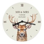 Personalised Any Message Watercolour Stag Design Round Wooden Wall Clock - Image 5