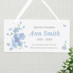 Personalised Any Message Forget Me Not Design Memorial Hanging Wooden Sign - Image 2