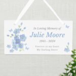 Personalised Any Message Forget Me Not Design Memorial Hanging Wooden Sign - Image 3