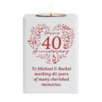Personalised ‘Happy 40th Anniversary’ Ruby Heart Design White Wooden Tea Light Candle Holder - Image 5