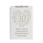 Personalised ‘Happy 30th Anniversary’ Pearl Heart Design White Wooden Tea Light Candle Holder - Image 5