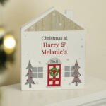 Personalised Any Message Christmas Design Rustic Wooden House Ornament