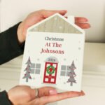 Personalised Any Message Christmas Design Rustic Wooden House Ornament - Image 2