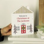 Personalised Any Message Christmas Design Rustic Wooden House Ornament - Image 3