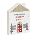 Personalised Any Message Christmas Design Rustic Wooden House Ornament - Image 5