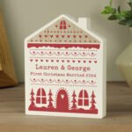 Personalised Christmas Fair Isle Design Wooden House Ornament