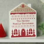 Personalised Christmas Fair Isle Design Wooden House Ornament - Image 3