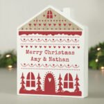 Personalised Christmas Fair Isle Design Wooden House Ornament - Image 4
