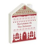 Personalised Christmas Fair Isle Design Wooden House Ornament - Image 5