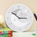 Personalised Any Message Moon Design Nursery Round Wooden Wall Clock - Image 3