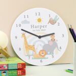 Personalised Safari Animals Design Nursery Round Wooden Wall Clock - Image 2