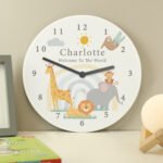 Personalised Safari Animals Design Nursery Round Wooden Wall Clock - Image 4
