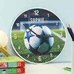 Personalised Children's Football Design Round Wooden Wall Clock