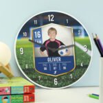 Personalised Children's Football Card Design Photo Upload Round Wooden Wall Clock - Image 3