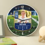 Personalised Children's Football Card Design Photo Upload Round Wooden Wall Clock - Image 4