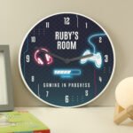 Personalised Children's 'Gaming In Progress' Round Wooden Wall Clock - Image 2