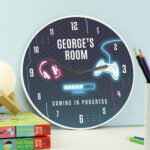 Personalised Children's 'Gaming In Progress' Round Wooden Wall Clock - Image 3
