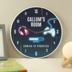 Personalised Children's 'Gaming In Progress' Round Wooden Wall Clock - Image 4