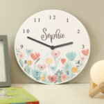 Personalised Children's Floral Design Round Wooden Wall Clock - Image 2
