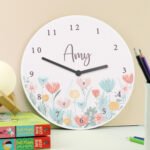 Personalised Children's Floral Design Round Wooden Wall Clock - Image 3