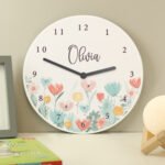 Personalised Children's Floral Design Round Wooden Wall Clock - Image 4