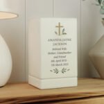 Personalised Any Message Gold Cross Motif Memorial Small Wooden Urn