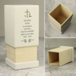 Personalised Any Message Gold Cross Motif Memorial Small Wooden Urn - Image 2