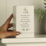 Personalised Any Message Gold Cross Motif Memorial Small Wooden Urn - Image 5