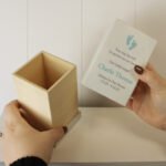 Personalised Blue Footprints Motif Baby Memorial Small Wooden Urn - Image 3