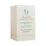 Personalised Blue Footprints Motif Baby Memorial Small Wooden Urn - Image 7