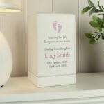 Personalised Pink Footprints Motif Baby Memorial Small Wooden Urn - Image 6
