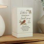 Personalised 'Robins Appear...' Memorial Small Wooden Urn