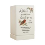 Personalised 'Robins Appear...' Memorial Small Wooden Urn - Image 7