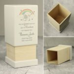 Personalised Elephant & Rainbow Design Memorial Small Wooden Urn - Image 2