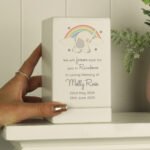 Personalised Elephant & Rainbow Design Memorial Small Wooden Urn - Image 5