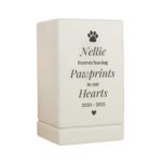 Personalised 'Pawprints In Our Hearts' Pet Memorial Small Wooden Urn - Image 6