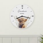 Personalised Highland Cow Design Round Wooden Wall Clock - Image 2