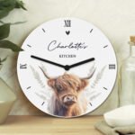 Personalised Highland Cow Design Round Wooden Wall Clock - Image 3