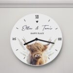 Personalised Highland Cow Design Round Wooden Wall Clock - Image 4
