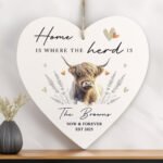 Personalised Highland Cow Design Hanging Wooden Heart Decoration - Image 3