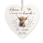 Personalised Highland Cow Design Hanging Wooden Heart Decoration - Image 5