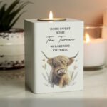 Personalised Highland Cow Design White Wooden Tea Light Candle Holder - Image 2