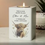 Personalised Highland Cow Design White Wooden Tea Light Candle Holder - Image 3