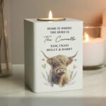 Personalised Highland Cow Design White Wooden Tea Light Candle Holder - Image 4