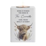 Personalised Highland Cow Design White Wooden Tea Light Candle Holder - Image 5