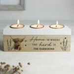 Personalised Highland Cow Design Wooden Triple Tea Light Candle Box - Image 4