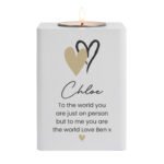 Personalised Any Message Hearts Motif White Wooden Tea Light Candle Holder - Image 4