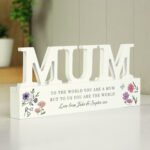 Personalised Any Message Wild Flowers Design Wooden Mum Ornament - Image 3