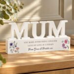 Personalised Any Message Wild Flowers Design Wooden Mum Ornament - Image 3